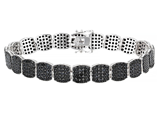 9.78ctw Round Black Spinel Rhodium Over Sterling Silver Bracelet - Size 7.25