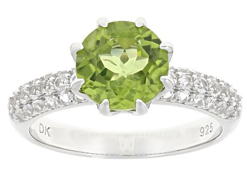 1.70ct Manchurian Peridot™ with 0.55ctw White Topaz Rhodium Over Sterling Silver Ring - Size 7