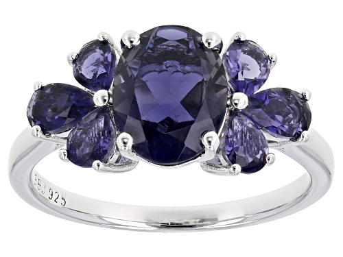 1.77ctw Oval And Pear Shape Iolite Rhodium Over Sterling Silver Ring - Size 8