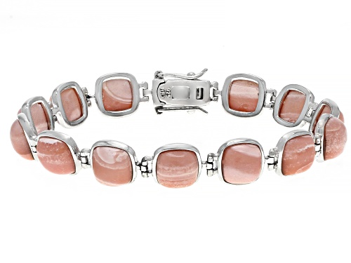 Photo of 8mm Square Cushion Pink Mookaite Rhodium Over Sterling Silver Tennis Bracelet - Size 8