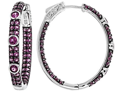 3.72ctw round raspberry color rhodolite rhodium over sterling silver inside out hoop earrings