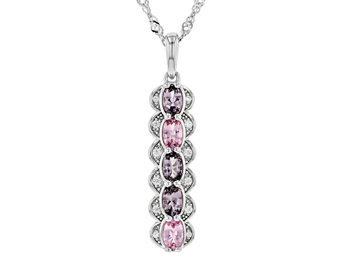 1.07ctw Oval Mixed-Color Spinel and .10ctw White Zircon Rhodium Over Silver 5-Stone Pendant W/Chain