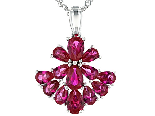 PEAR SHAPES LAB CREATED RUBY RHODIUM OVER STERLING SILVER PENDANT WITH CHAIN