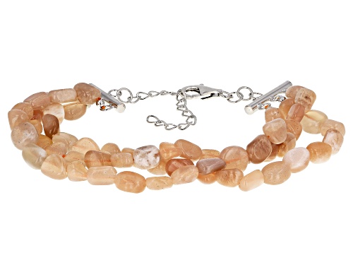 Photo of 8x5mm Peach Moonstone Nugget Sterling Silver 3-Strand Bracelet - Size 7.25