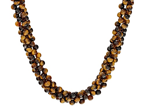 Photo of 4mm Round Yellow Tiger's Eye Knitted Sterling Silver Necklace - Size 20