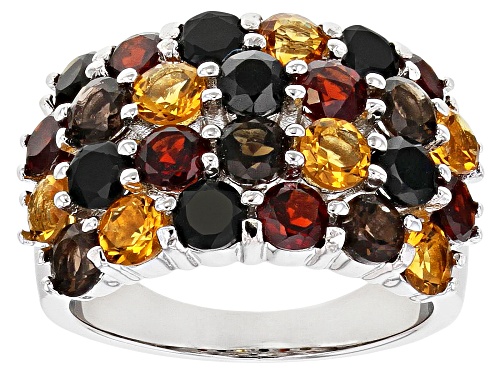4.58ctw Round Multi-Gemstone Rhodium Over Sterling Silver Band Ring - Size 7