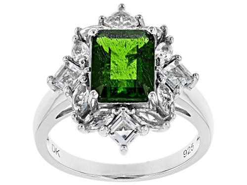 Photo of 1.87ct Emerald Cut Chrome Diopside With 1.29ctw White Topaz Rhodium Over Silver Halo Ring - Size 9