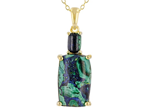 CUSHION AZURMALACHITE 18K YELLOW GOLD OVER STERLING SILVER PENDANT WITH CHAIN
