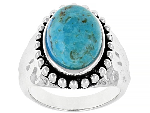 Photo of 14X10MM OVAL CABOCHON TURQUOISE RHODIUM OVER STERLING SILVER SOLITAIRE RING - Size 8