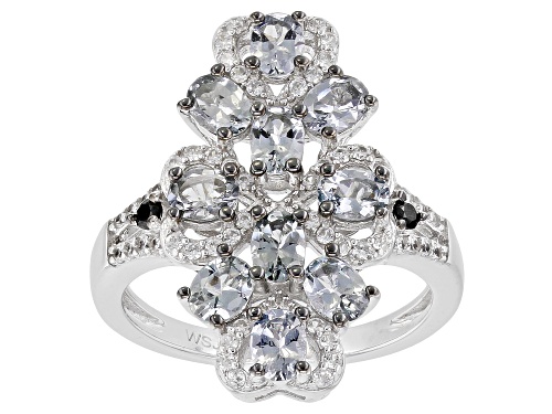 1.45ctw Platinum Color Spinel, .04ctw Black Spinel and .33ctw White Zircon Rhodium Over Silver Ring - Size 8