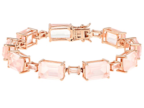 12x8mm, 5x3mm emerald cut rose quartz 18k rose gold over sterling silver bracelet - Size 8