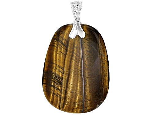 Trapezoid Golden Tigers Eye Rhodium Over Sterling Silver Enhancer Pendant