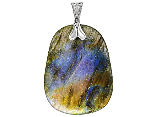 Photo of 54x40mm Trapezoid Labradorite Rhodium Over Silver Enhancer Pendant