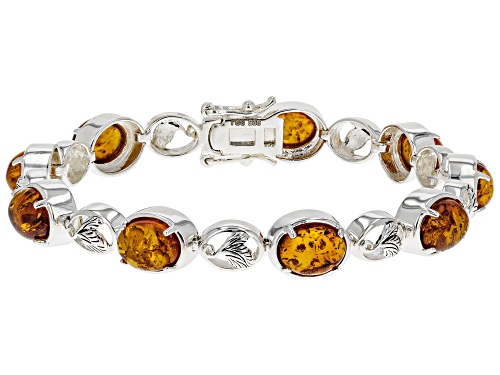 9x7mm Oval Amber rhodium over Sterling Silver Bracelet - Size 8