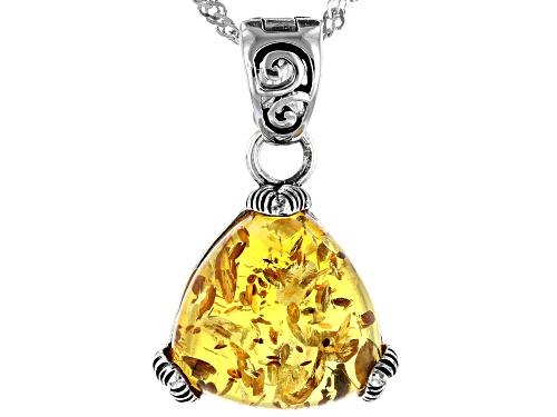 15MM TRILLION CABOCHON AMBER RHODIUM OVER STERLING SILVER SOLITAIRE ENHANCER WITH CHAIN