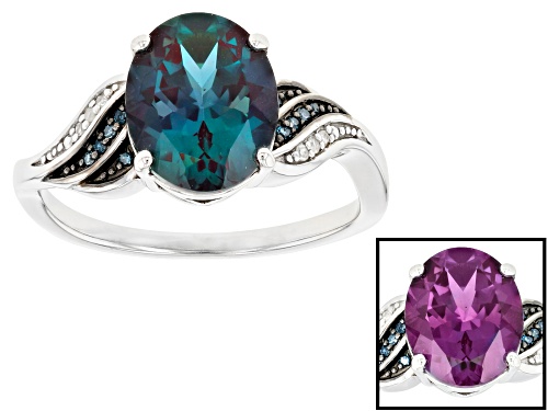 2.55ctw Oval Lab Created Alexandrite With Blue & White Diamond Accent Rhodium Over Silver Ring - Size 10