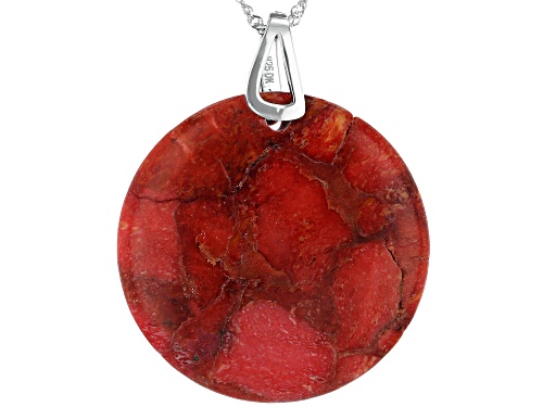 35mm Round Sponge Coral Rhodium Over Sterling Silver Solitaire Pendant With Chain