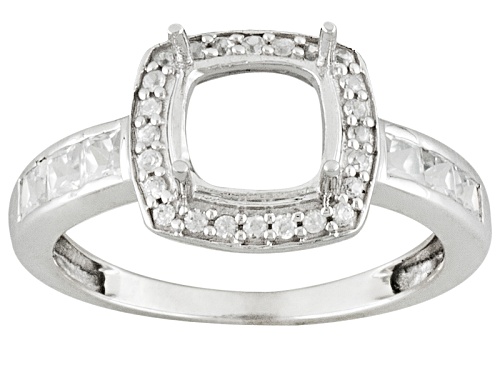 10kt Wg 7mm Cushion  W/1.06ctw Rd And Square White Zircon Accents Semi Mount Ring