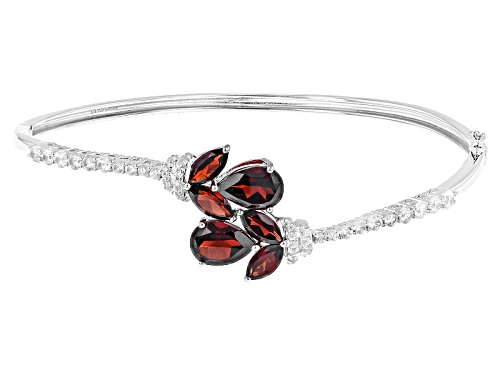 7.40ctw Pear Shape And Marquise Vermelho Garnet™, 1.31ctw White Zircon Silver Hinged Bangle - Size 8