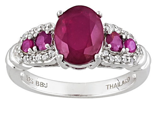 2.41ct Oval Mahaleo® And .35ctw Round Mozambique Ruby With .15ctw Round White Zircon Silver Ring - Size 11
