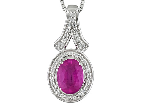 1.58ct Oval Mahaleo® Pink Sapphire With .14ctw White Topaz Sterling Silver Pendant With Chain