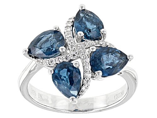 2.55ctw Pear Shape Teal Chromium Kyanite And .18ctw Round White Zircon Sterling Silver Ring - Size 12