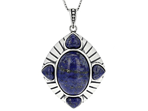 Oval And Heart Shape Cabochon Lapis Lazuli Sterling Silver Pendant With Chain