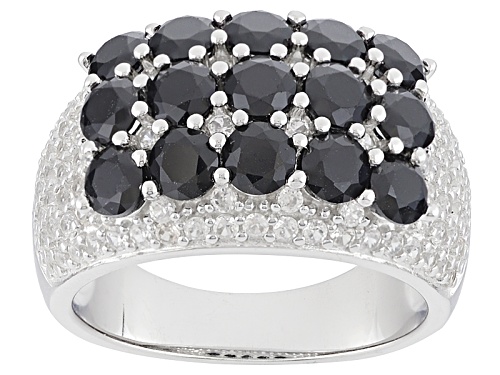 1.79ctw Round Black Spinel With .81ctw Round White Zircon Sterling Silver Band Ring - Size 7