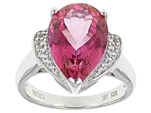 5.20ct Pear Shape Pink Topaz With .09ctw Round White Topaz Sterling Silver Ring - Size 9