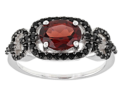 1.57ct Oval Vermelho Garnet™ And .39ctw Round Black Spinel Rhodium Over Sterling Silver Ring - Size 9