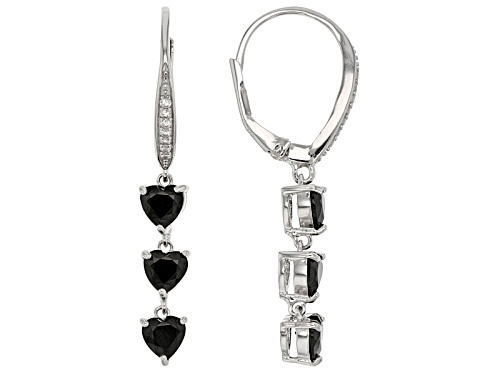 3.10ctw Heart Shape Black Spinel And .20ctw Round White Zircon Rhodium Over Silver 3-Stone Earrings