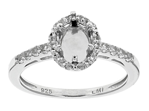 Gemtite Halo Style 8x6mm Oval Snap In Head With .30ctw White Topaz Sterling Silver Semi Mount Ring