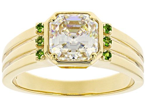 3.25ct Strontium Titanate and .09ctw Chrome Diopside 18K Gold Over Silver Mens Ring - Size 10