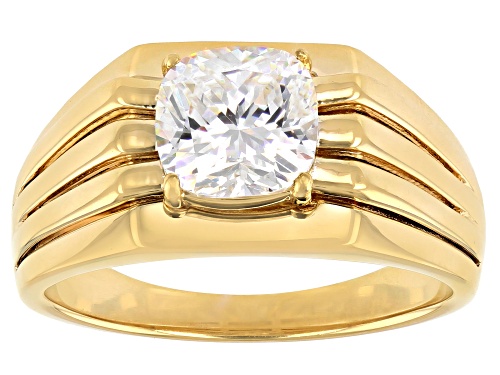 3.25ct Cushion Cut Strontium Titanate 18K Yellow Gold Over Silver Mens Ring - Size 10