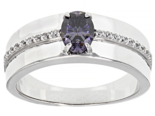 Photo of .95ct Oval Purple Strontium Titanate & White Zircon Rhodium Over Silver Mens Ring - Size 10