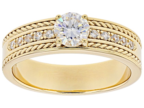 Photo of 1.10ct Round Strontium Titanate and White Zircon 18K Yellow Gold Over Silver Mens Ring - Size 12