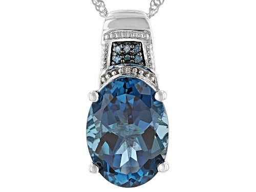 Photo of 10.50ct London Blue Topaz With .04ctw Blue Diamond Accent Rhodium Over Silver Pendant With Chain