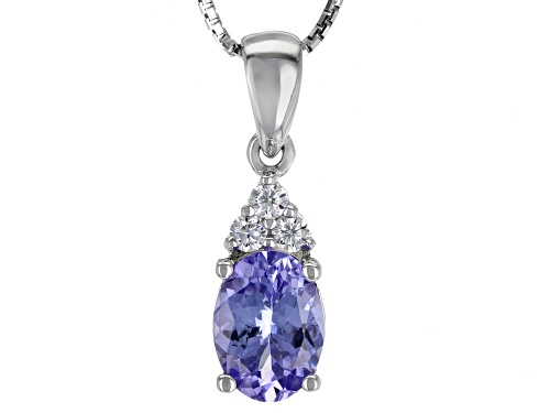 1.12CT OVAL TANZANITE WITH .09CTW ROUND MOISSANITE STERLING SILVER PENDANT WITH CHAIN