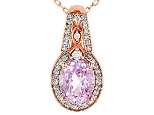 2.20CT KUNZITE WITH .04CTW MOISSANITE & .25CTW ZIRCON 18K ROSE GOLD OVER SILVER PENDANT WITH CHAIN