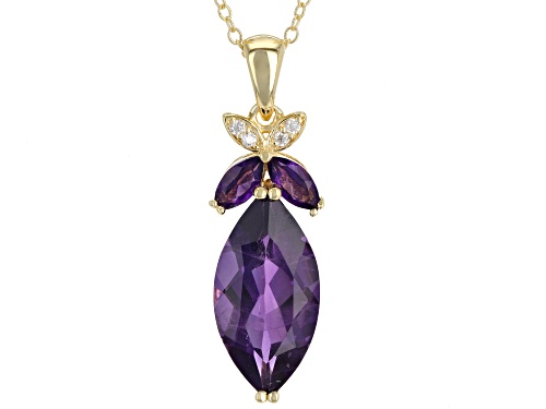 4.61CTW AFRICAN AMETHYST WITH .03CTW  MOISSANITE 18K GOLD OVER STERLING SILVER PENDANT WITH CHAIN
