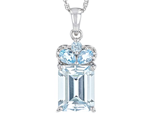 Photo of 2.92ctw Aquamarine With Swiss Blue Topaz And Diamond Rhodium Over 10k White Gold Pendant With Chain