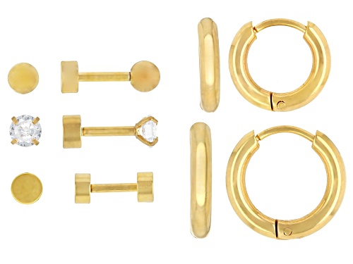 Sophisticated Steel® Gold Tone Stainless Steel Crystal Stud and Hoop Earring Set of 5