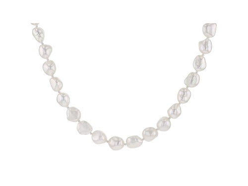 9.5-10.5mm White Cultured Freshwater Pearl Rhodium Over Sterling Silver 18 Inch Strand Necklace - Size 18