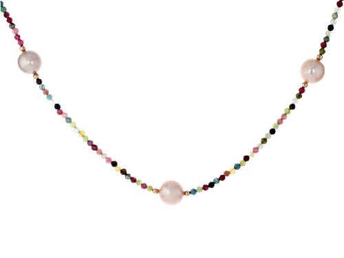 Genusis™ Pink Cultured Freshwater Pearl & Multicolor Tourmaline 18k Rose Gold Over Silver Necklace - Size 36