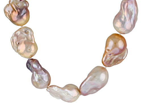 Genusis™ 13-15MM Multi-Color Cultured Freshwater Pearl Rhodium Over Sterling Silver 18 Inch Necklace - Size 18