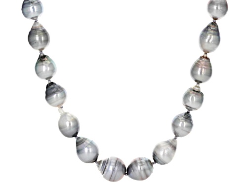 8-10mm Platinum Cultured Tahitian Pearl Rhodium Over Sterling Silver 19 Inch Strand Necklace - Size 19