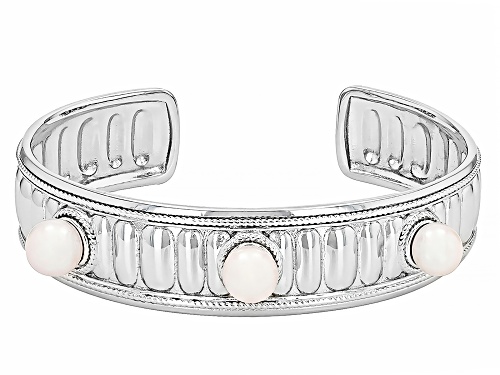 8.5-9mm White Cultured Freshwater Pearl Rhodium Over Sterling Silver Cuff Bracelet - Size 8