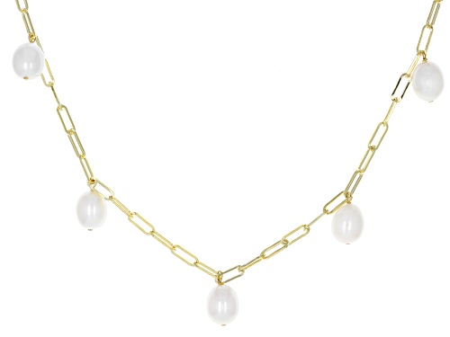 7-8mm White Cultured Freshwater Pearl 18k Yellow Gold Over Sterling Silver 18-Inch Necklace