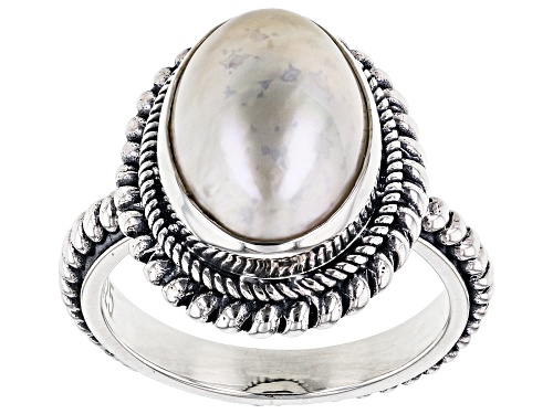 10mm White Cultured Mabe Pearl Sterling Silver Ring - Size 12
