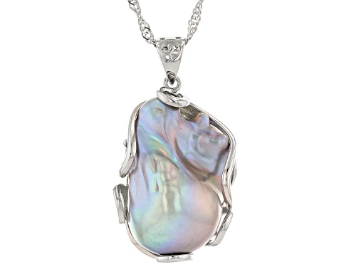 Genusis™ 15.5mm Platinum Cultured Freshwater Pearl Rhodium Over Sterling Silver Pendant